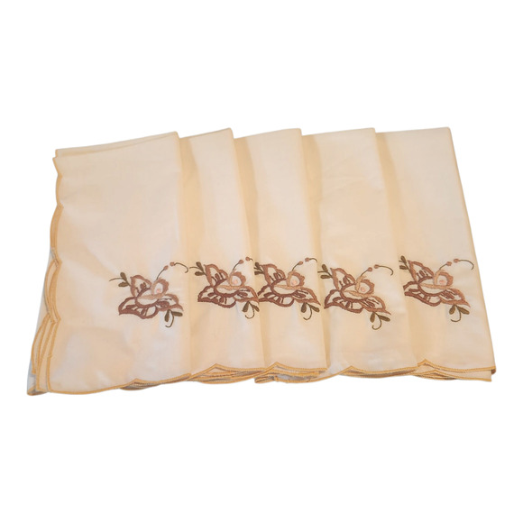 Vintage Napkins Embroidered Luncheon Floral Daffodil Set of 5 - Picture 3 of 3